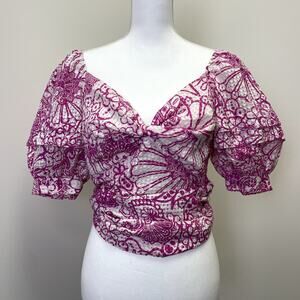 Maeve Anthropologie  Tie Back Printed  Crop Top Pink Rose  Medium  Floral Boho